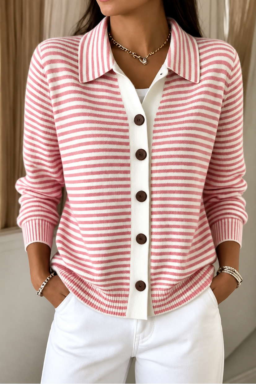 Gestreifter Strickcardigan mit offener Vorderseite