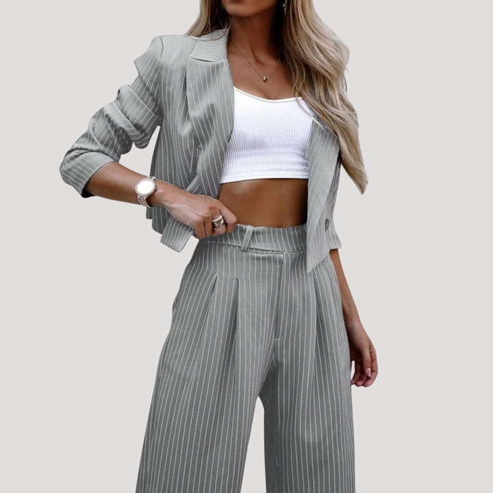 Greta | Damen Nadelstreifen Zweiteiler Blazer Set