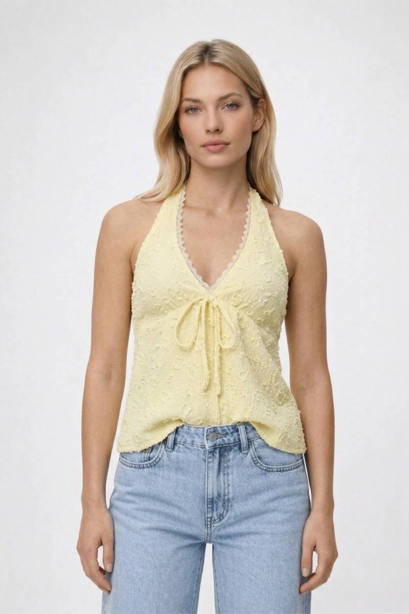 Halter Top Damen - Vintage | Schleifendetail V-Ausschnitt