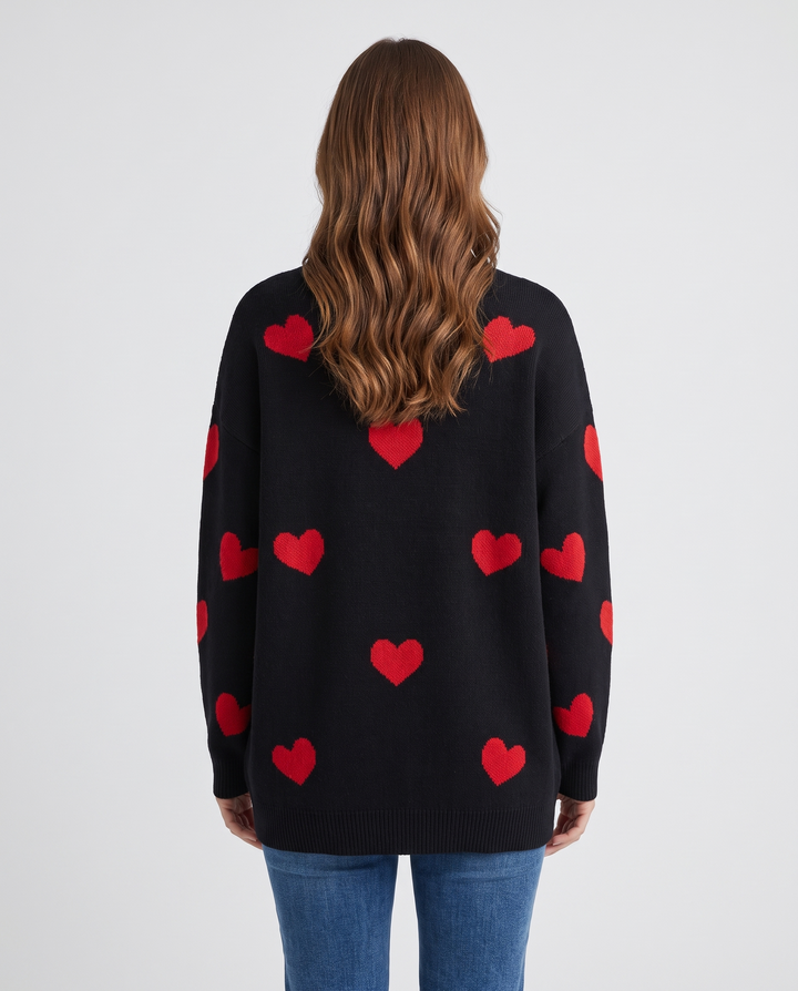 Elysia | Damen Strickpullover mit Rundhalsausschnitt und Herzmuster