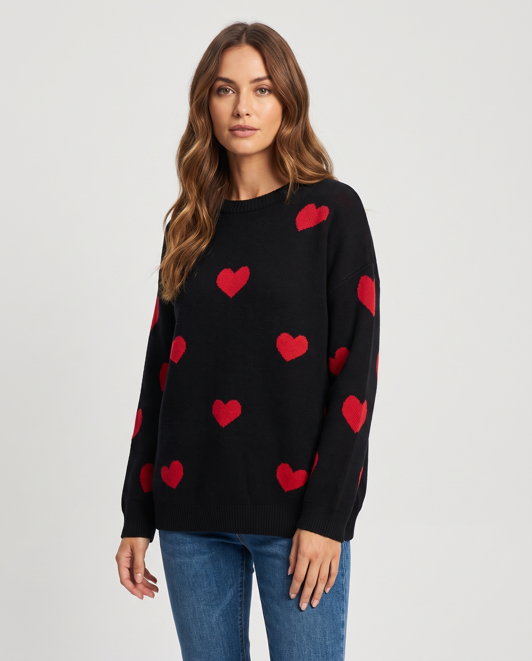 Elysia | Damen Strickpullover mit Rundhalsausschnitt und Herzmuster