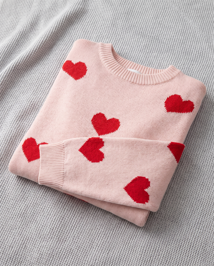 Elysia | Damen Strickpullover mit Rundhalsausschnitt und Herzmuster
