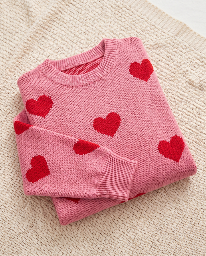 Elysia | Damen Strickpullover mit Rundhalsausschnitt und Herzmuster