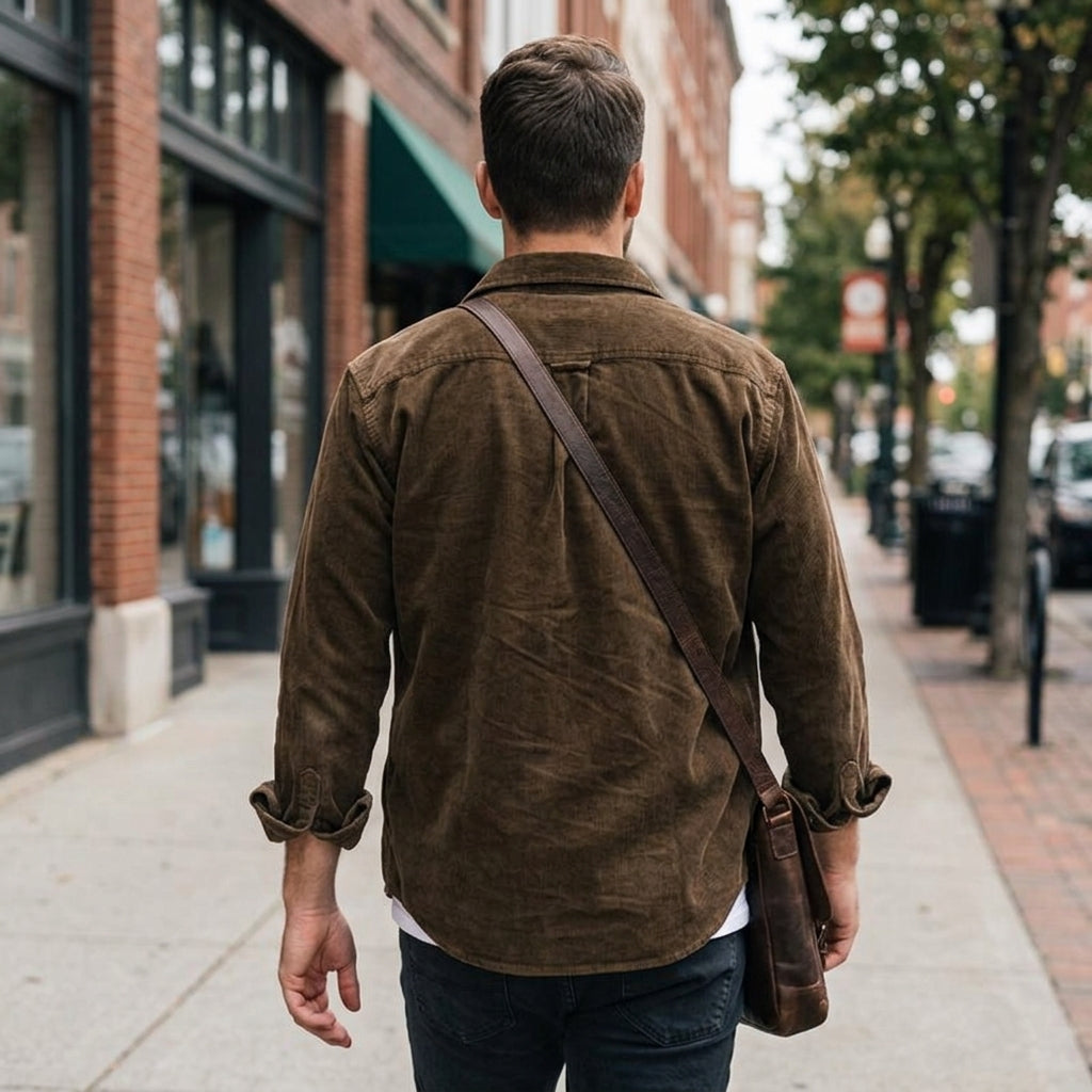 Herren Cordhemd mit Knopfleiste und Brusttasche