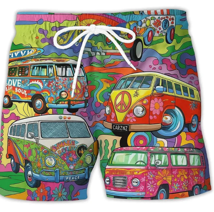 Schnelltrocknende Badeshorts mit Kordelzug Busmotiv