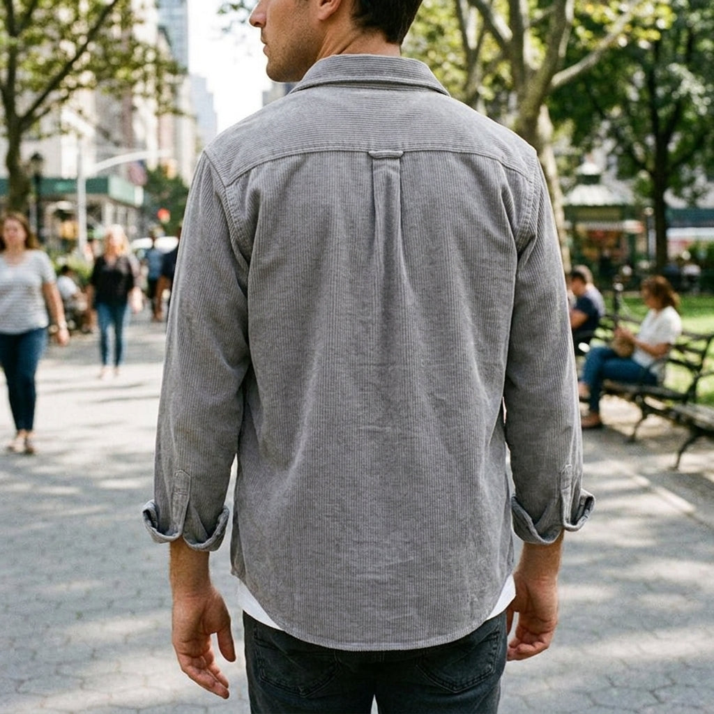 Herren Cordhemd mit Knopfleiste und Brusttasche
