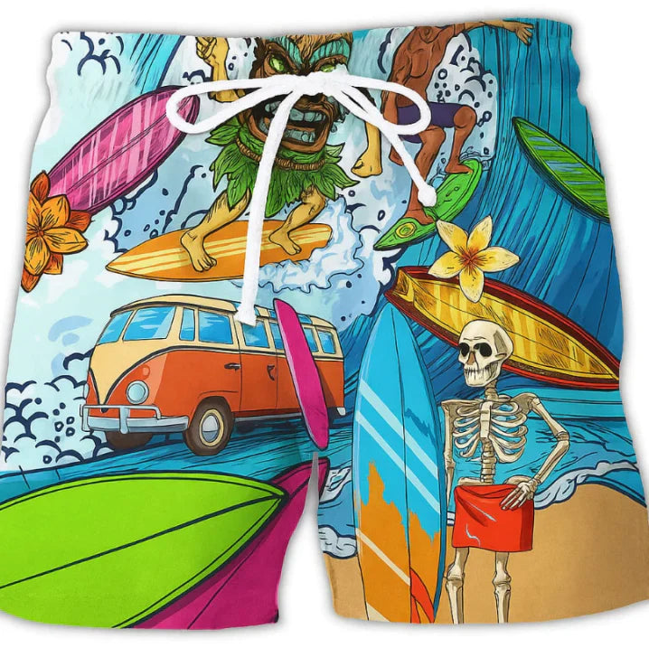 Schnelltrocknende Badeshorts mit Kordelzug Busmotiv