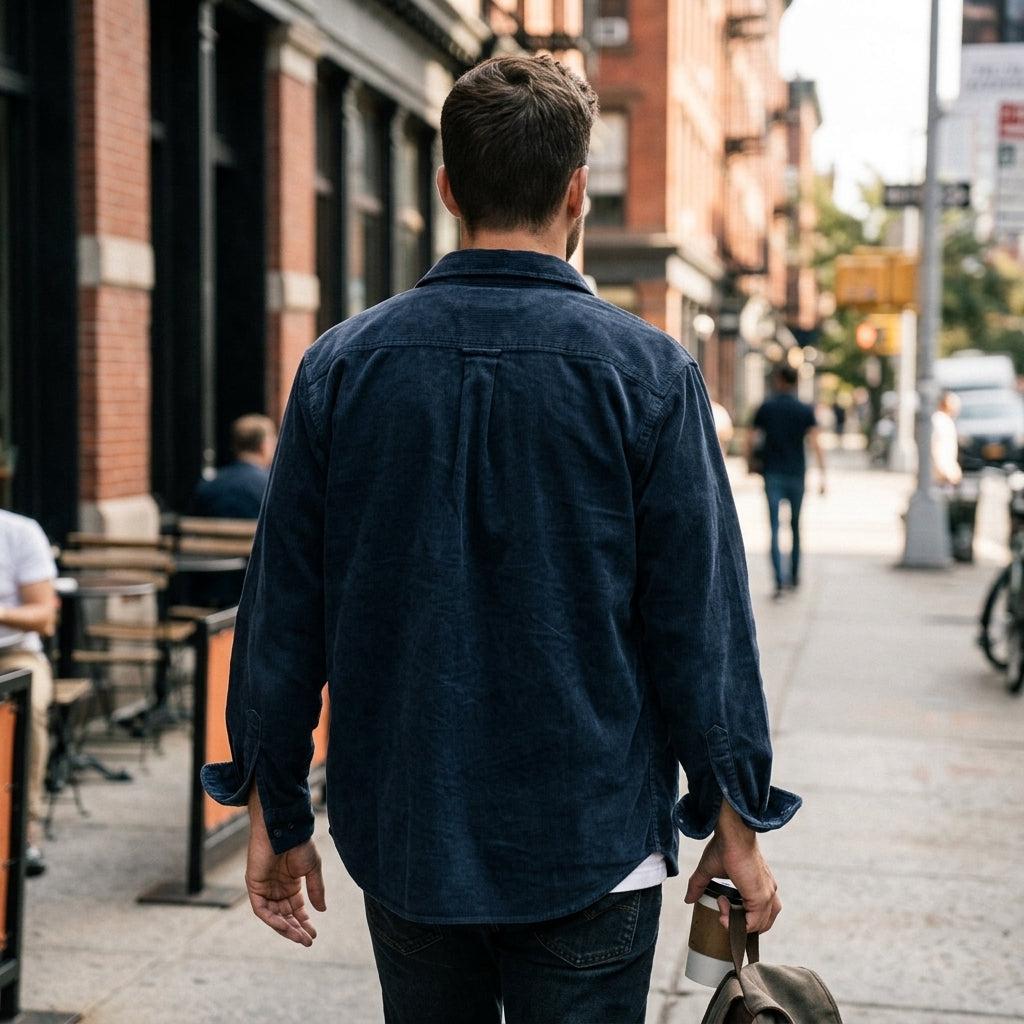 Herren Cordhemd mit Knopfleiste und Brusttasche