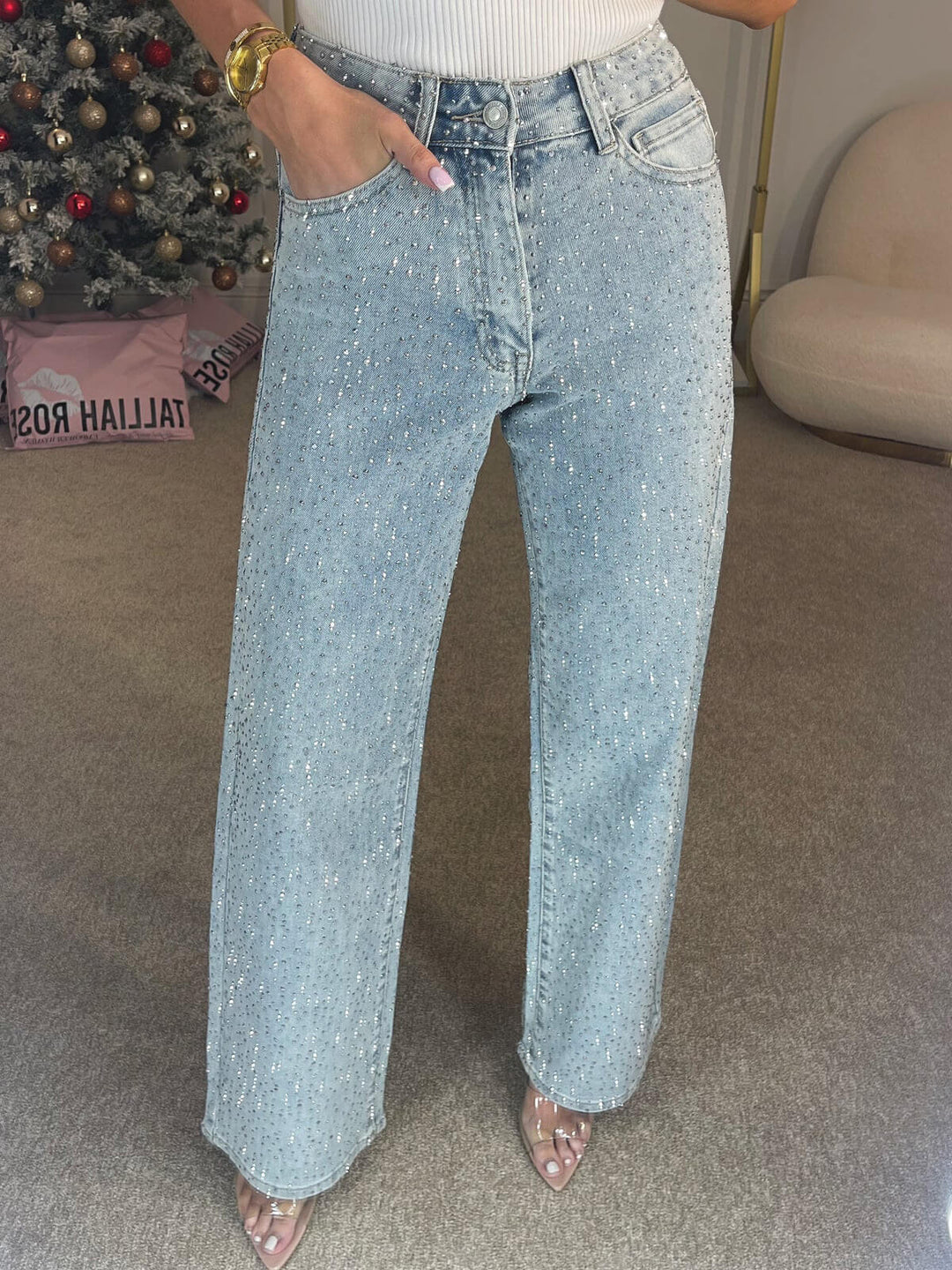 Stella | Damen Jeans Weites Bein Glitzer Strass