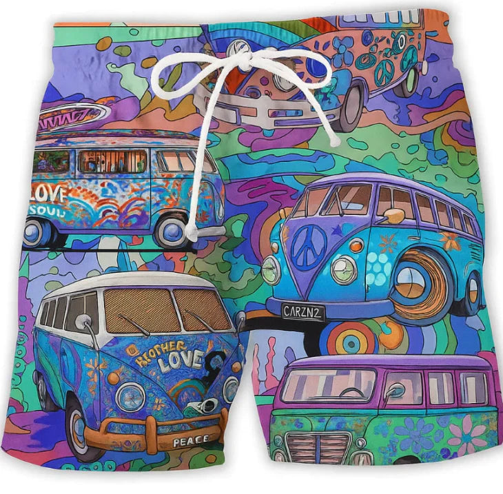 Schnelltrocknende Badeshorts mit Kordelzug Busmotiv