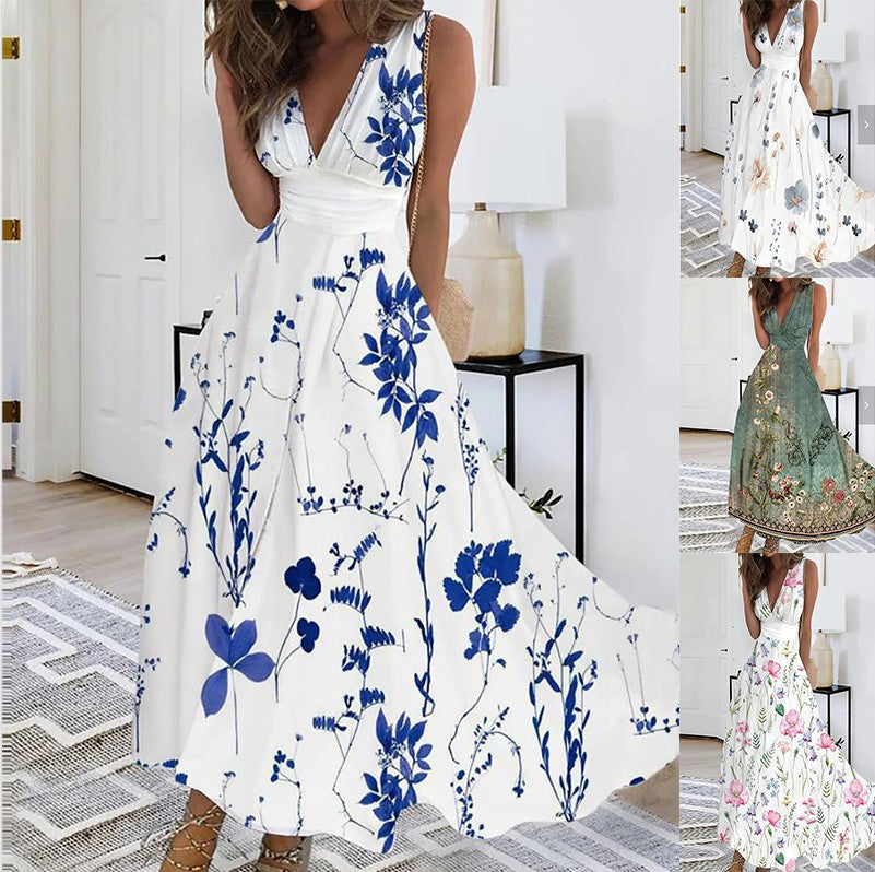 Jacqueline | Damen Ärmelloses Blumenkleid im A-Linien-Stil