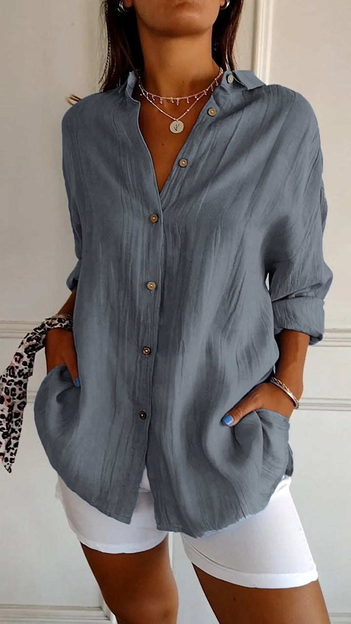 Irma - Damen Hemdbluse mit Knopfleiste und Lockerem Schnitt