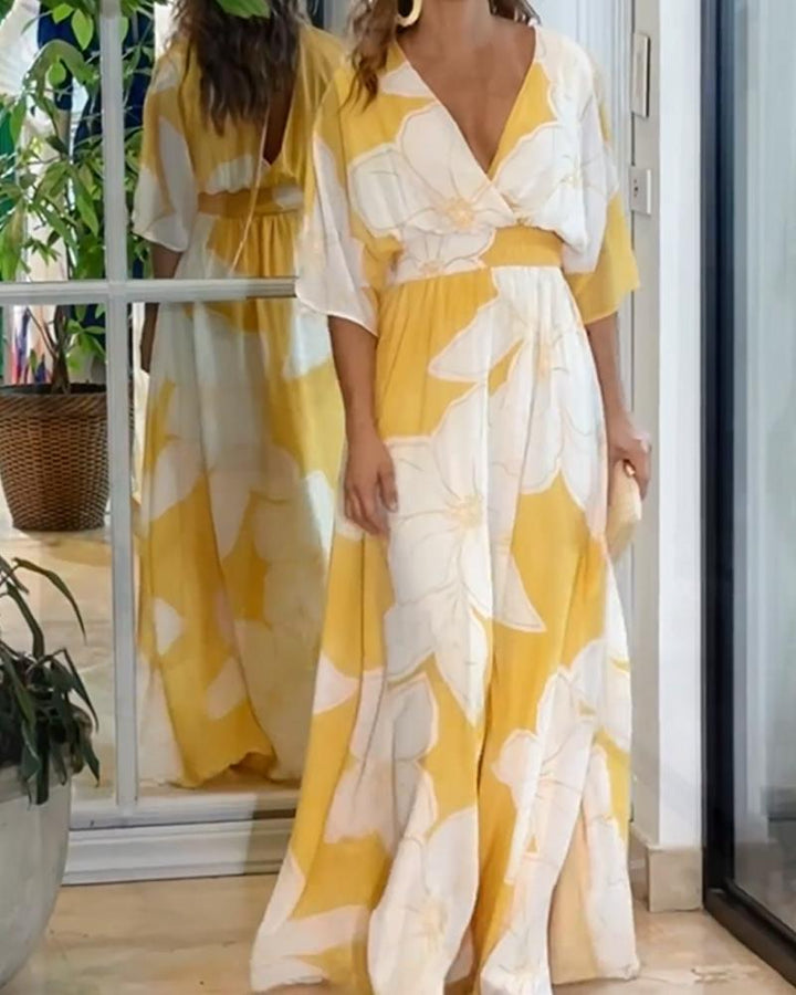 Kleid Mit Floralem Druck Und Kontrastdetails Für Frauen | Ideal Für Festliche Und Formelle Anlässe