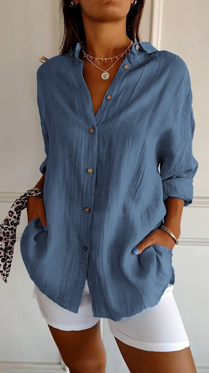 Irma - Damen Hemdbluse mit Knopfleiste und Lockerem Schnitt