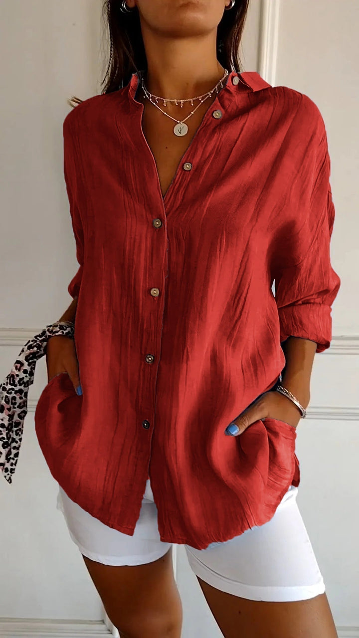 Irma - Damen Hemdbluse mit Knopfleiste und Lockerem Schnitt