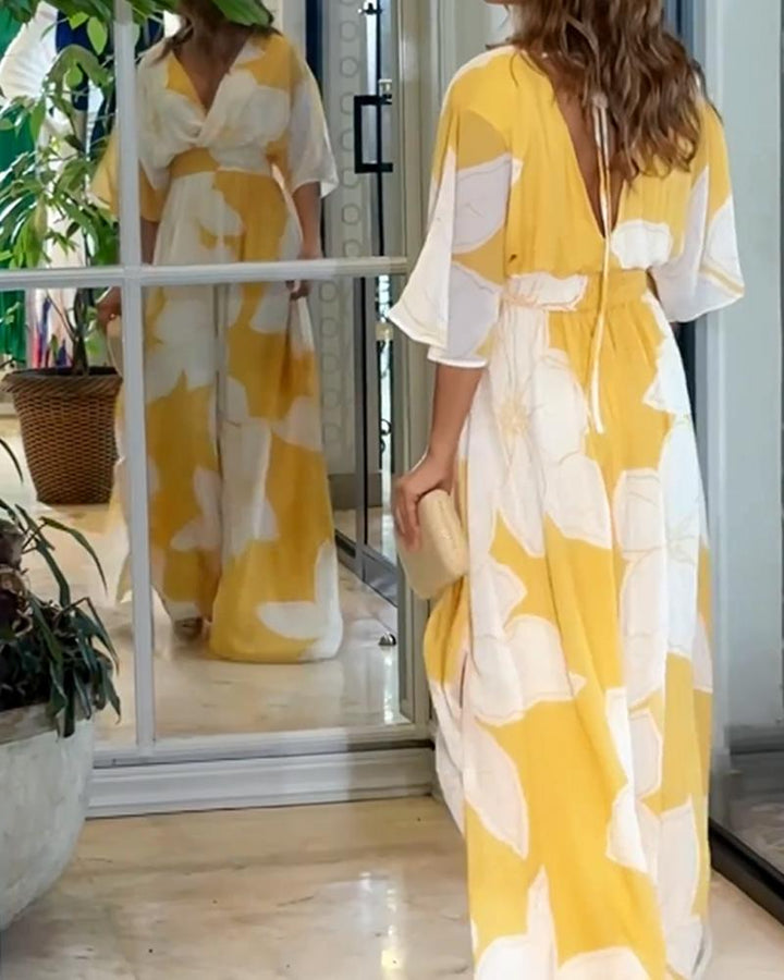 Angela - Übergroßes Maxikleid mit floralem Druck und V-Ausschnitt