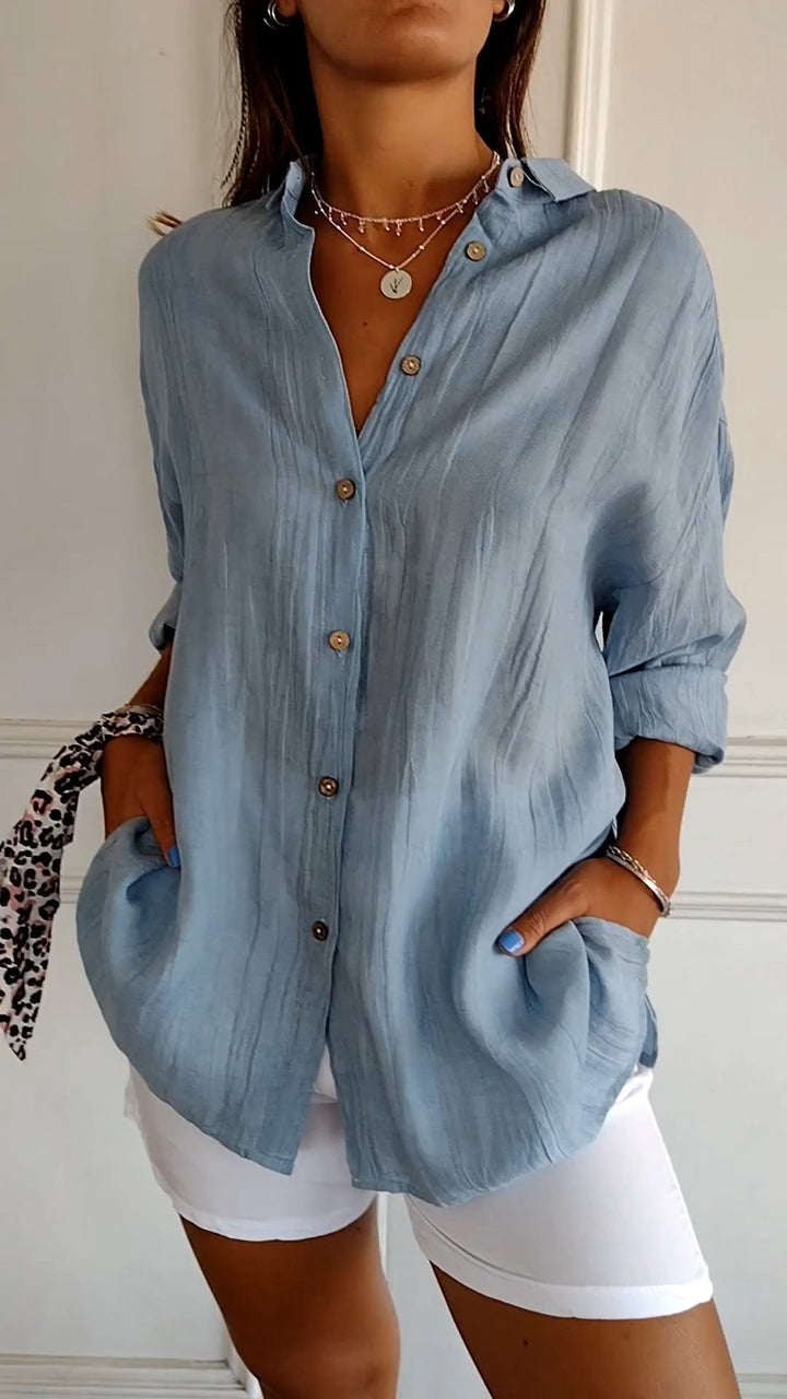Irma - Damen Hemdbluse mit Knopfleiste und Lockerem Schnitt