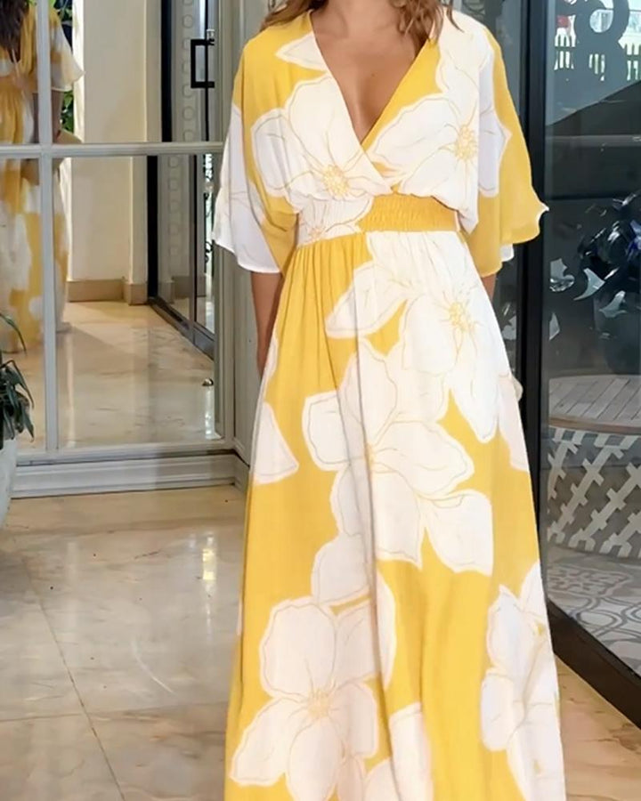 Kleid Mit Floralem Druck Und Kontrastdetails Für Frauen | Ideal Für Festliche Und Formelle Anlässe