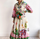 Kristin | Damen Bedrucktes Maxi Hemdkleid