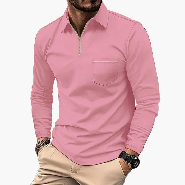 Herren-Polo mit langen Ärmeln im klassischen Stil mit Brusttasche, ideal für Arbeit und Freizeit