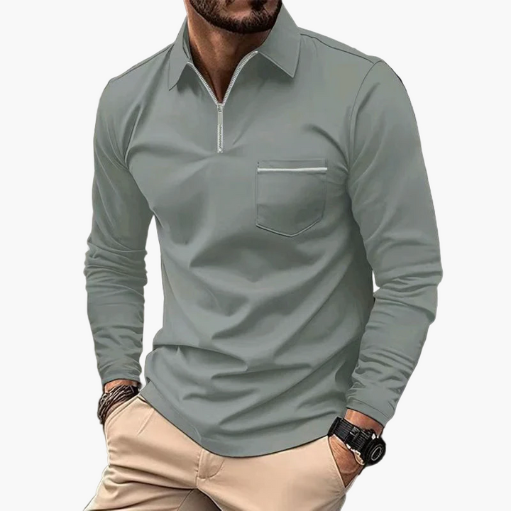 Herren-Polo mit langen Ärmeln im klassischen Stil mit Brusttasche, ideal für Arbeit und Freizeit