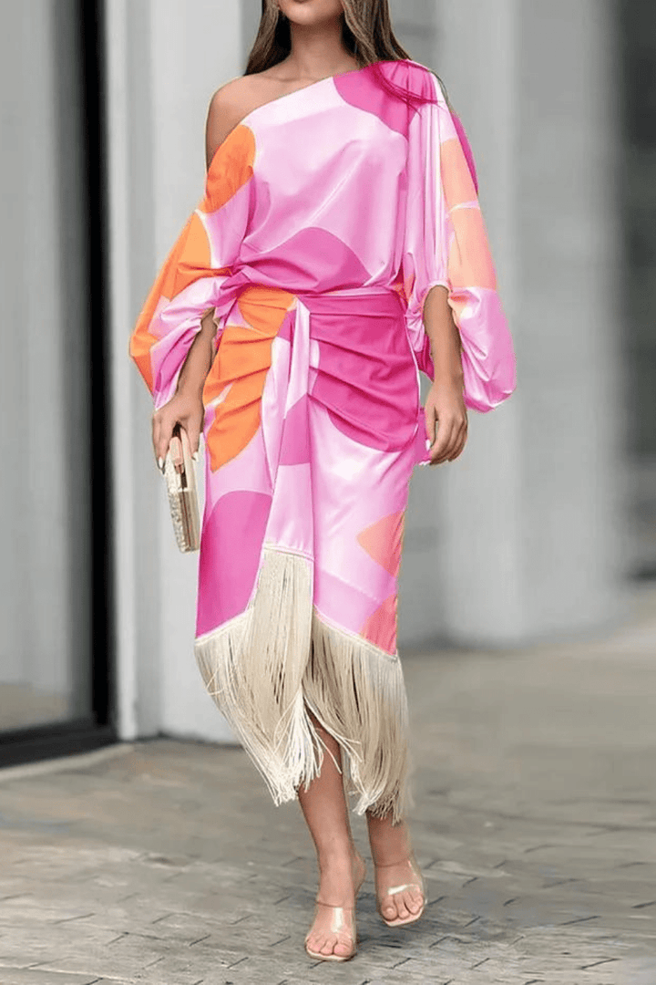 Maisie | Damen Ein-Schulter Wickel-Midi-Kleid
