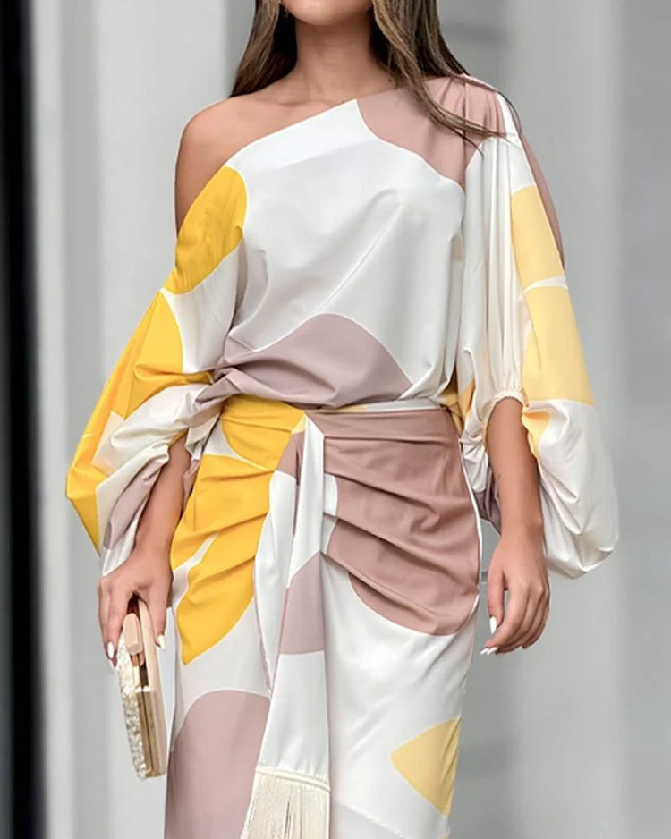 Maisie | Damen Ein-Schulter Wickel-Midi-Kleid