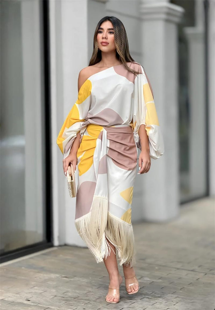 Maisie | Damen Ein-Schulter Wickel-Midi-Kleid