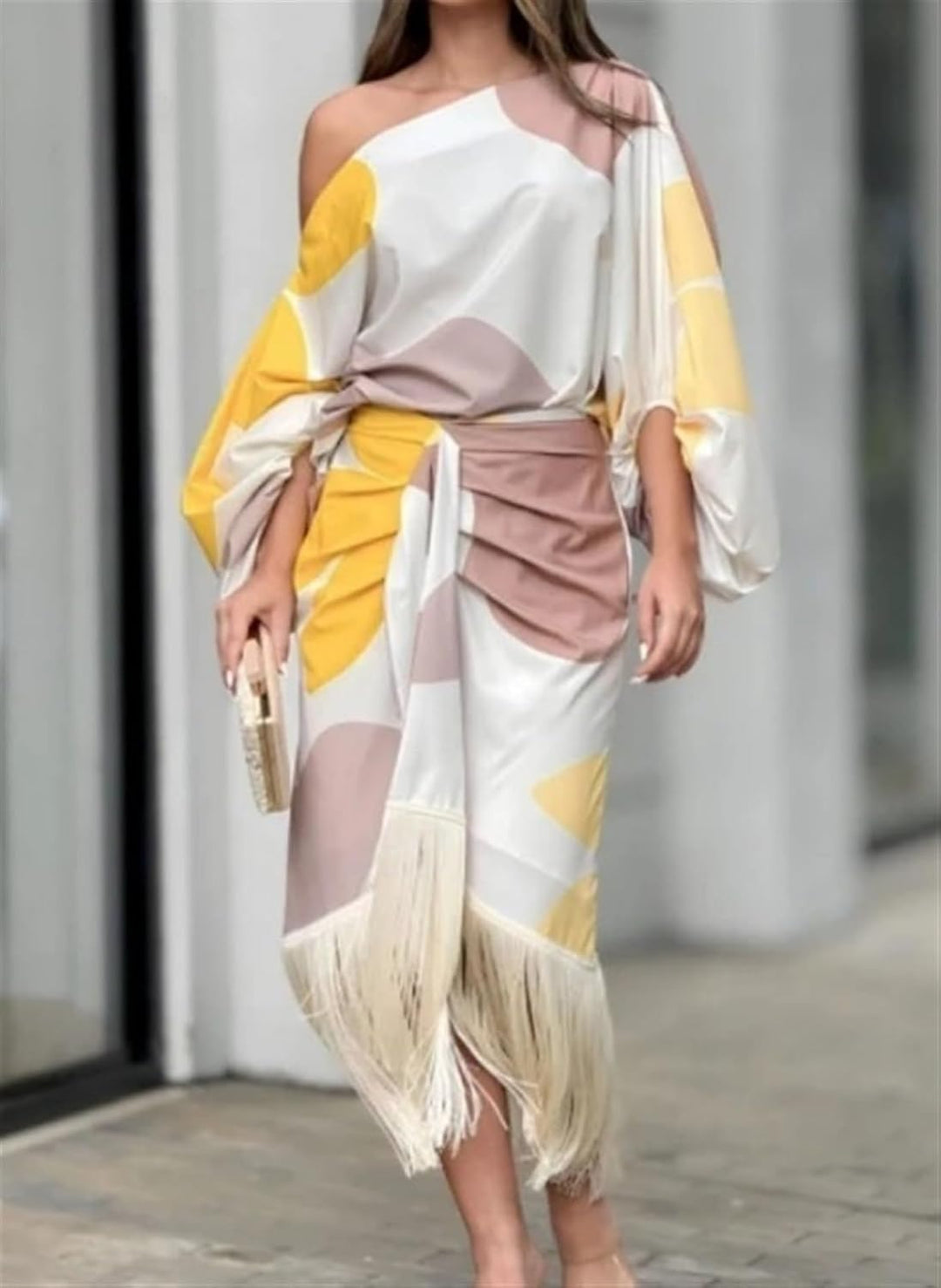 Maisie | Damen Ein-Schulter Wickel-Midi-Kleid