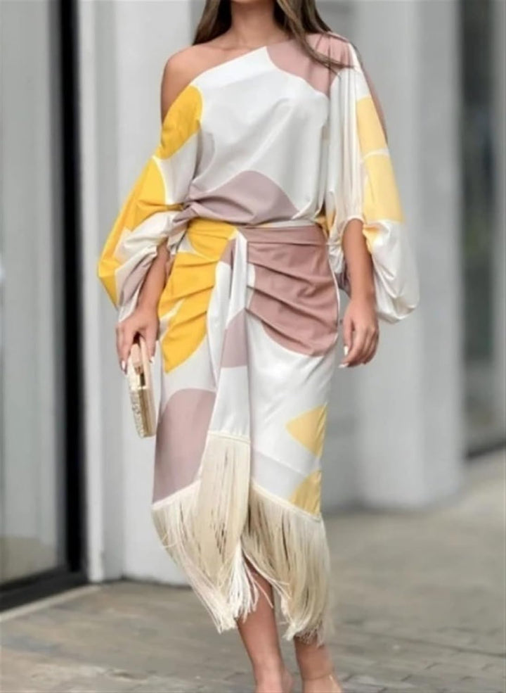 Maisie | Damen Ein-Schulter Wickel-Midi-Kleid