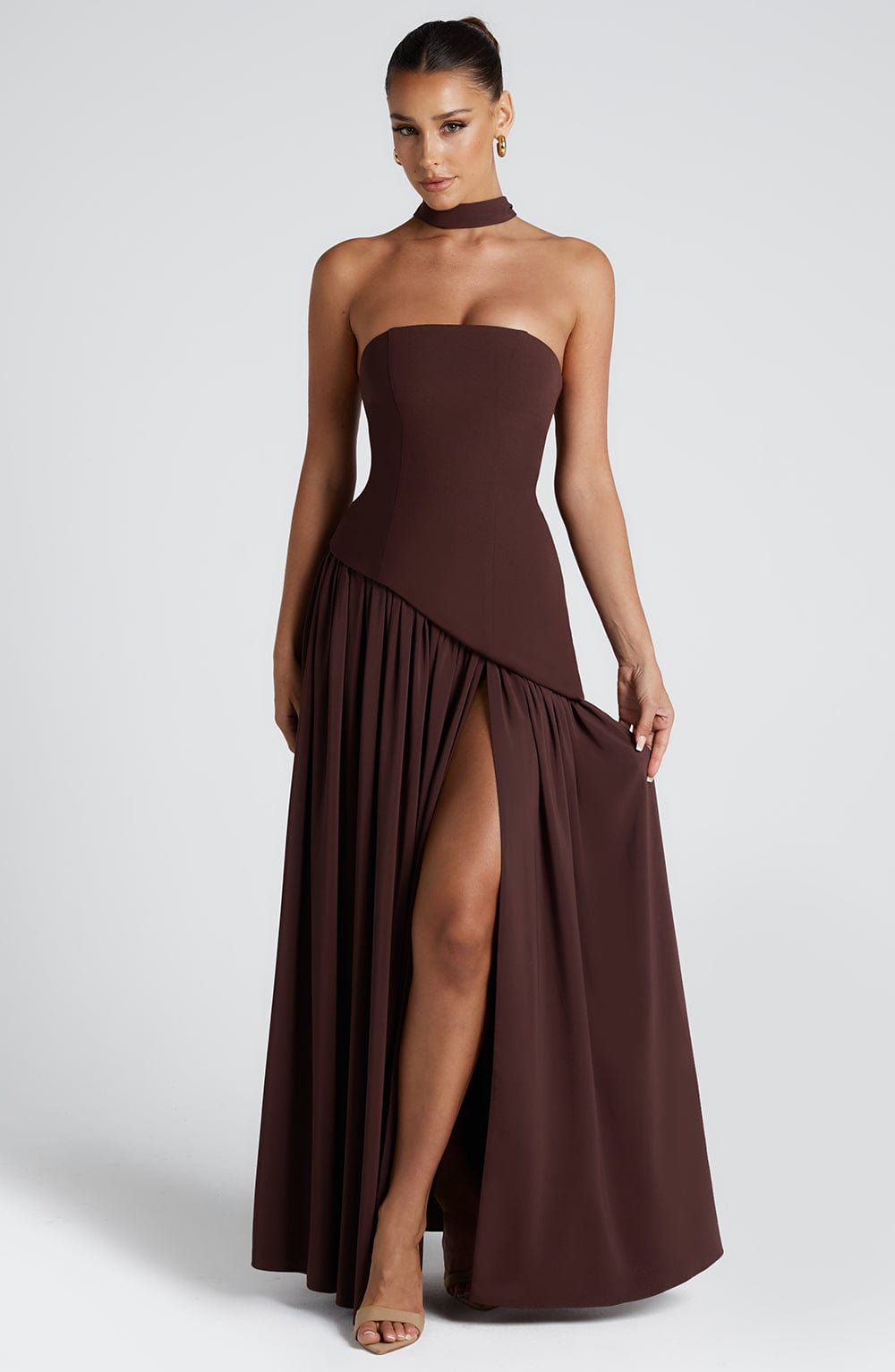 Sonja - Damen Abendkleid trägerlos mit asymmetrischer Taille
