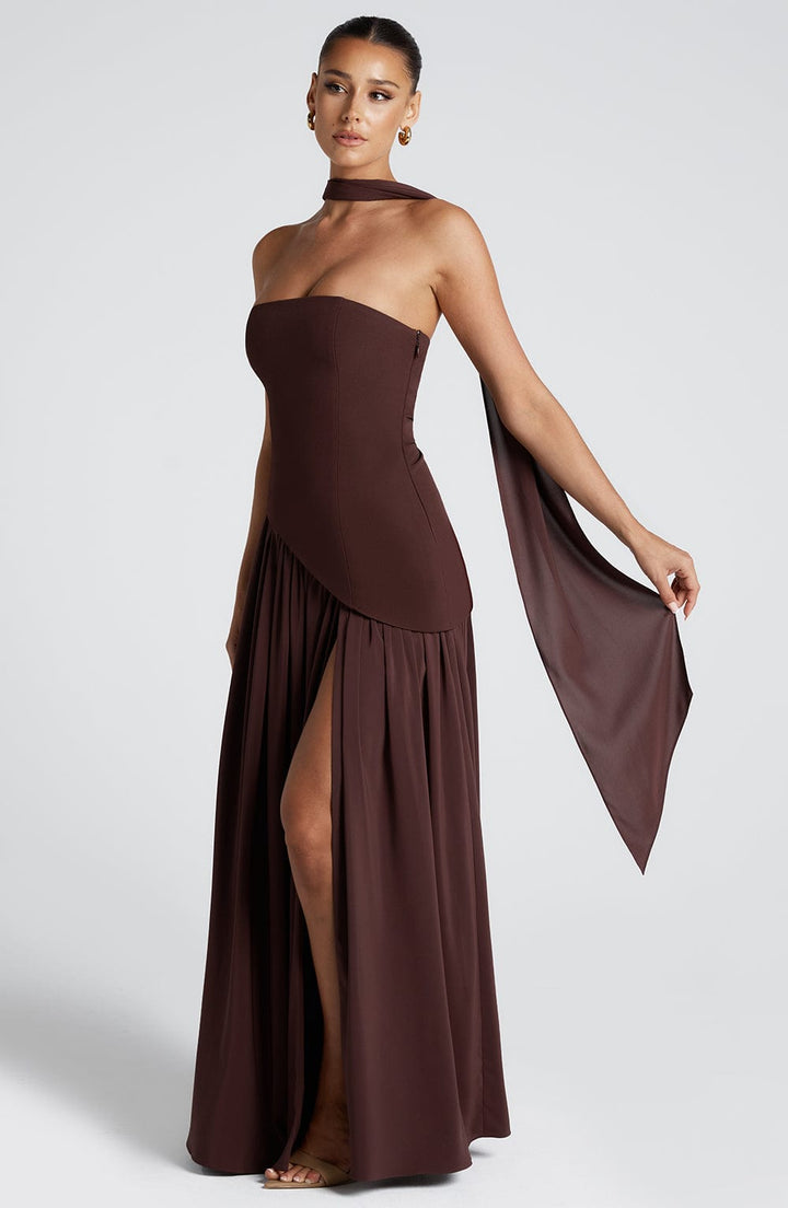 Sonja - Damen Abendkleid trägerlos mit asymmetrischer Taille