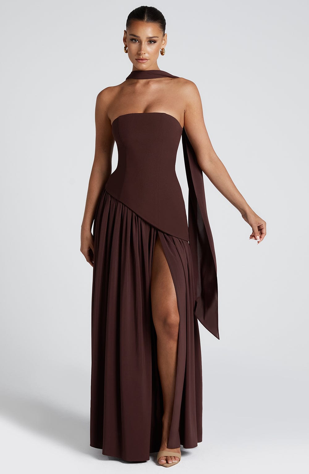 Sonja - Damen Abendkleid trägerlos mit asymmetrischer Taille