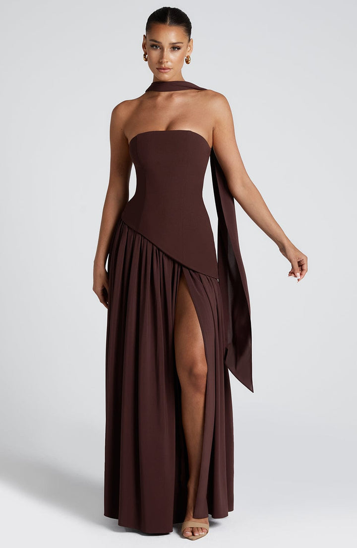 Sonja - Damen Abendkleid trägerlos mit asymmetrischer Taille