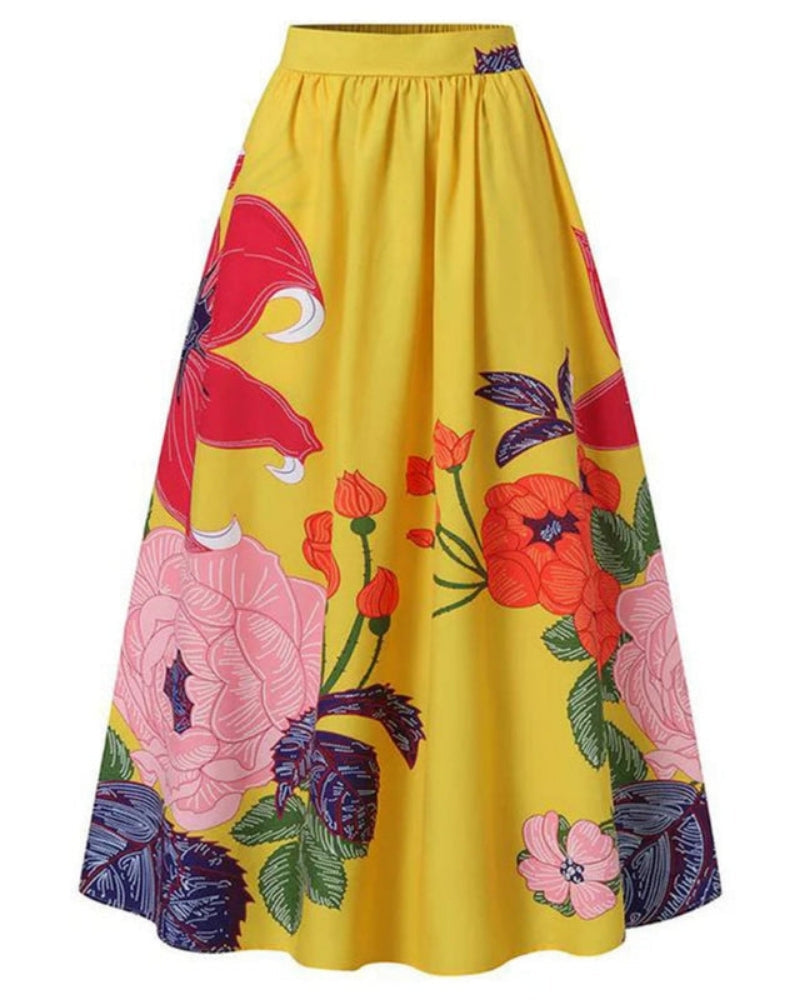 Maxi-Rock mit floralem Design – Hoher Bund und praktische Taschen