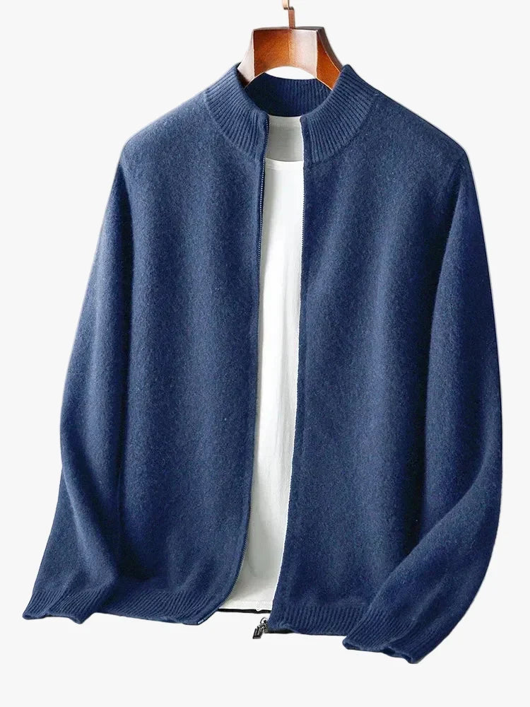 Merinowolle Cardigan Herren Voller Reißverschluss Stehkragen Unifarben Stricklage
