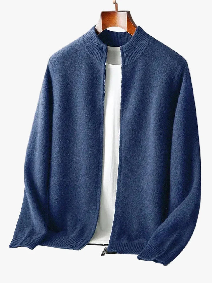 Merinowolle Cardigan Herren Voller Reißverschluss Stehkragen Unifarben Stricklage
