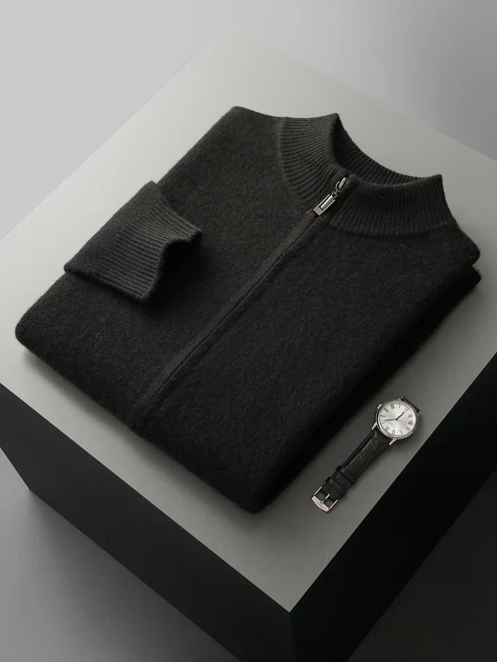 Merinowolle Cardigan Herren Voller Reißverschluss Stehkragen Unifarben Stricklage