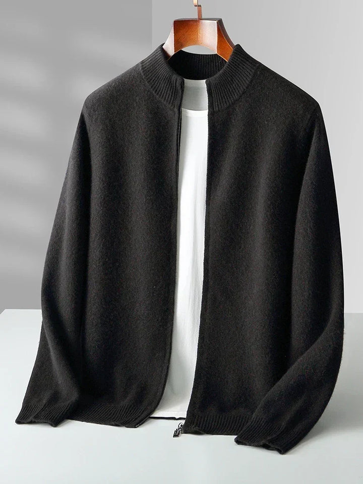 Merinowolle Cardigan Herren Voller Reißverschluss Stehkragen Unifarben Stricklage