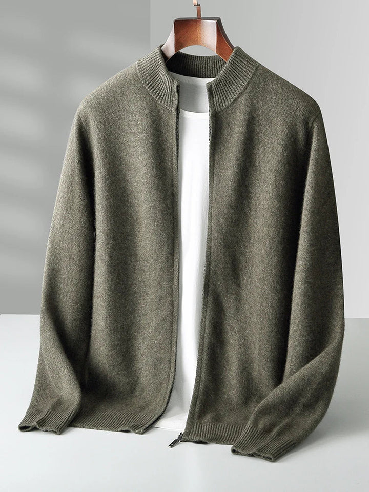 Merinowolle Cardigan Herren Voller Reißverschluss Stehkragen Unifarben Stricklage