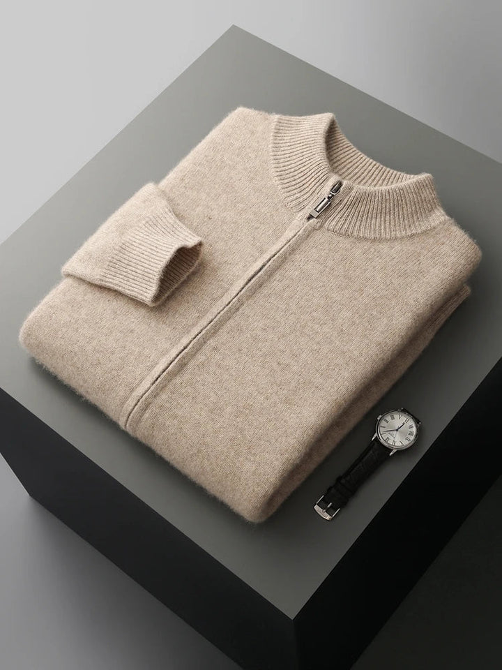 Merinowolle Cardigan Herren Voller Reißverschluss Stehkragen Unifarben Stricklage
