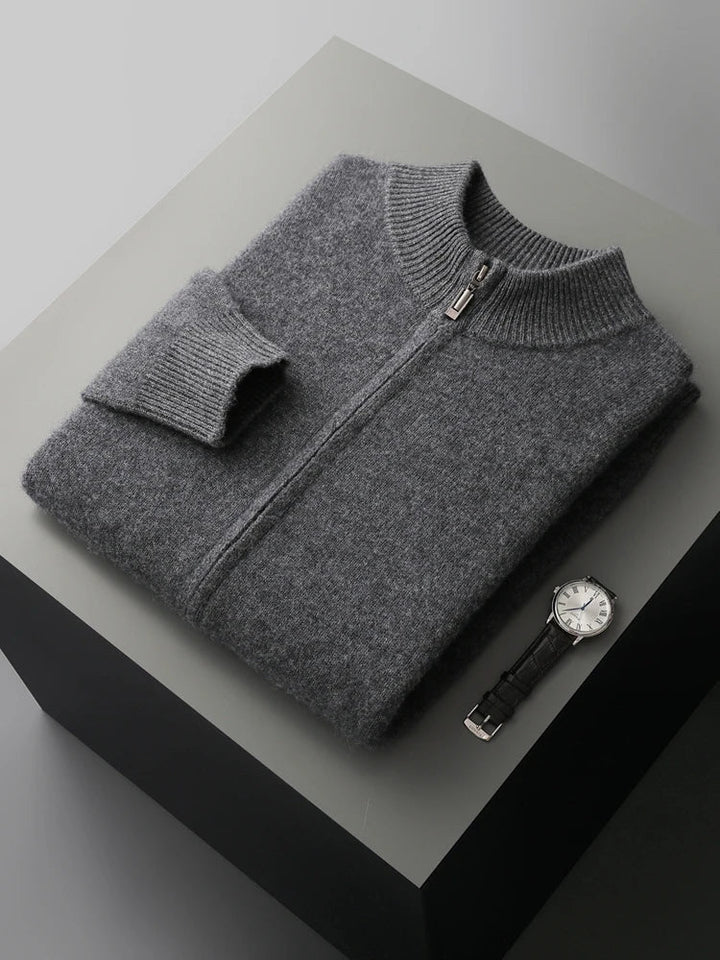 Merinowolle Cardigan Herren Voller Reißverschluss Stehkragen Unifarben Stricklage