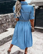 Mia | Damen Denim Midi Kleid mit Knopfleiste
