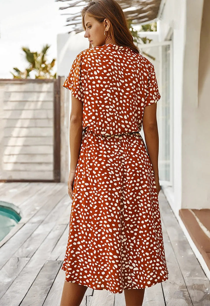 Elizabeth - Damen Midi Hemdkleid mit Tierdruck und kurzen Ärmeln