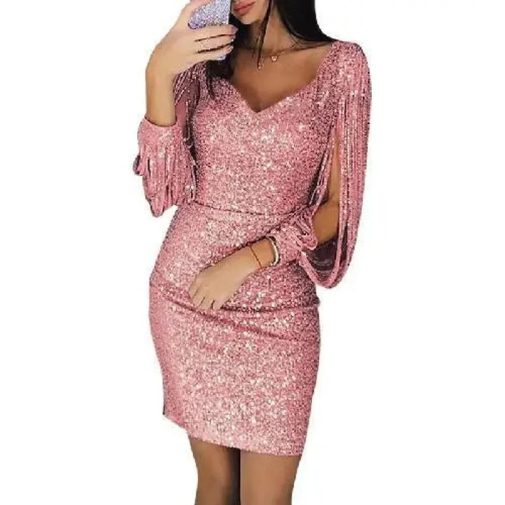Unisex Glitzer Mini Abendkleid mit V-Ausschnitt