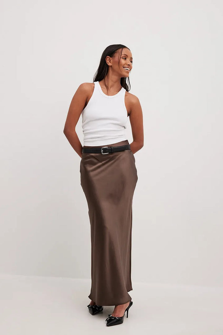 Vienne-Rose | Satin Midi Rock mit Hoher Taille
