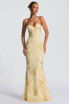Melissa - Floral Besticktes Korsett Meerjungfrau Maxi Kleid