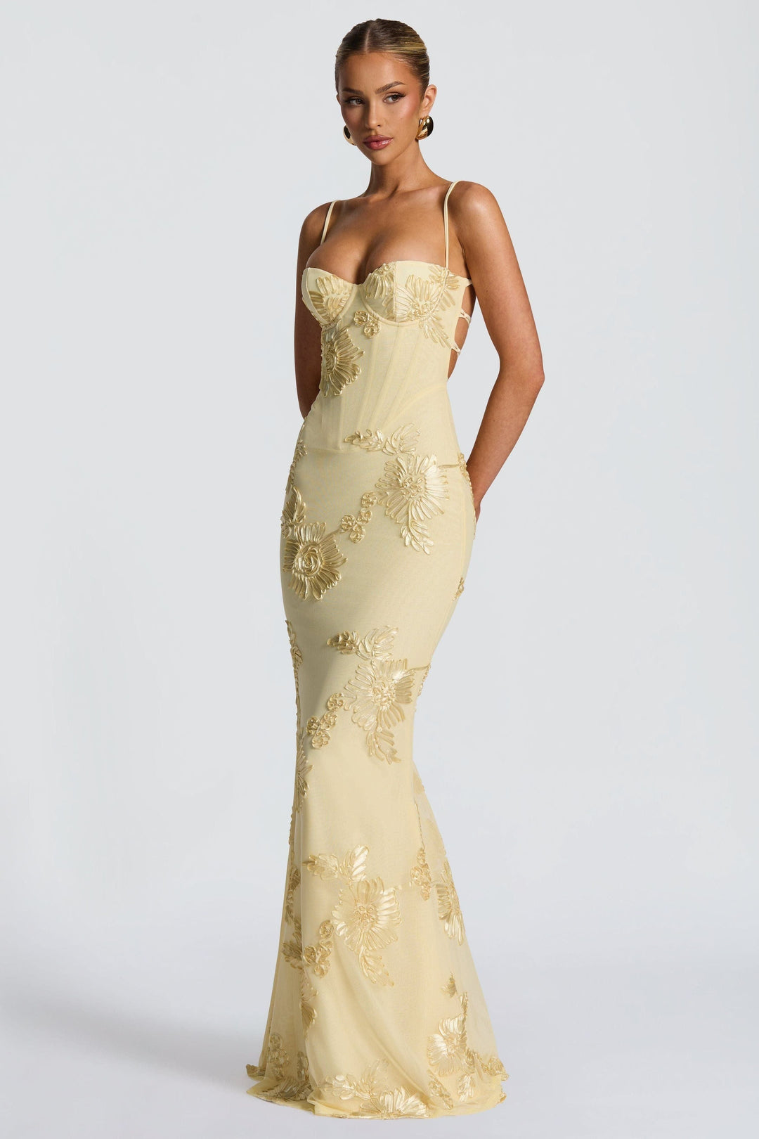 Melissa - Floral Besticktes Korsett Meerjungfrau Maxi Kleid