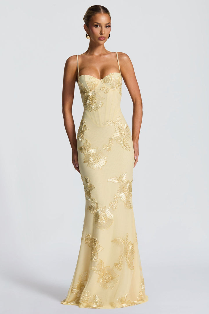 Melissa - Floral Besticktes Korsett Meerjungfrau Maxi Kleid