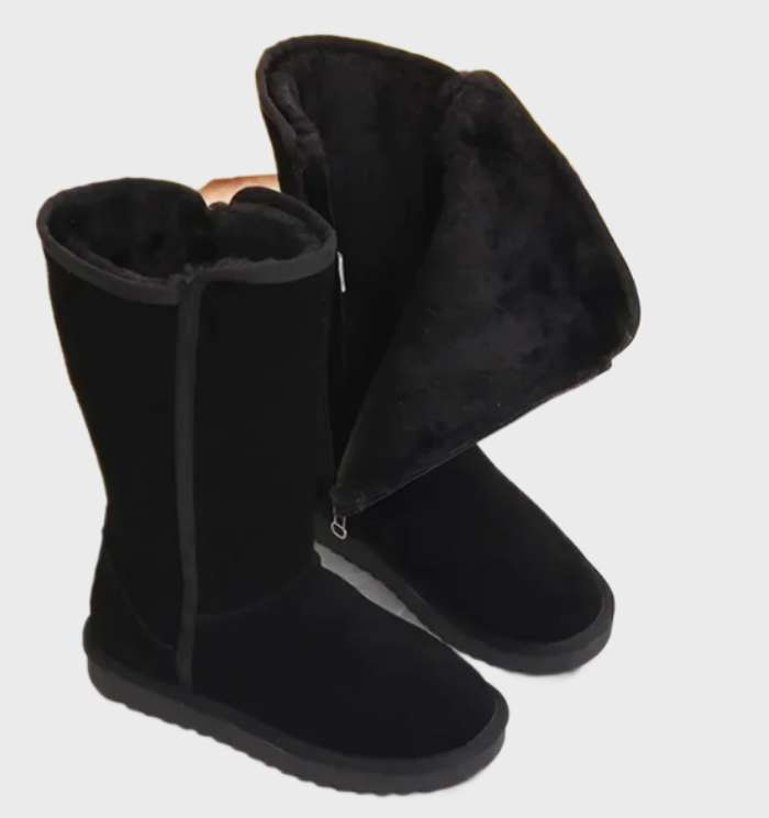 Nina | Warme und wasserdichte Wildleder-Schaffellstiefel mit Reißverschluss